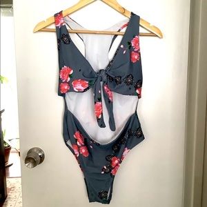 NWOT  One Piece Floral Bathing Suit Tie Front